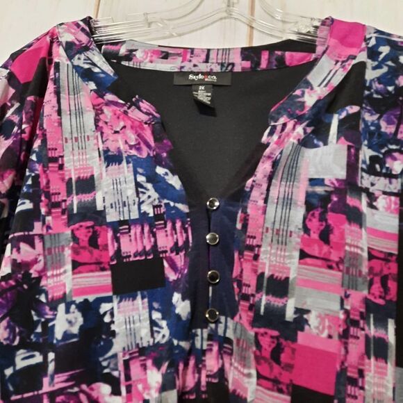 Style & Co Pink Abstract Print 3/4 Sleeve Blouse Top Plus Size‎ 2X - Picture 3 of 9